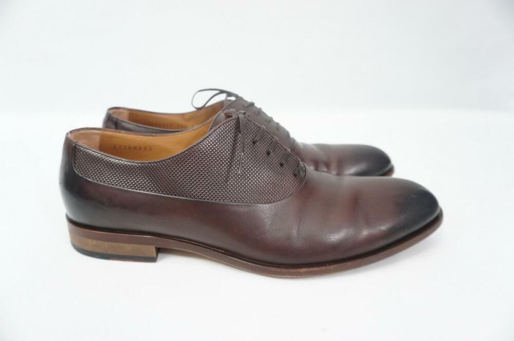 HUGO BOSS EMBOSSED DERBY USED UK 8.5 BROWN LEATHER OXFORDS/DRESS SHOES ITALY